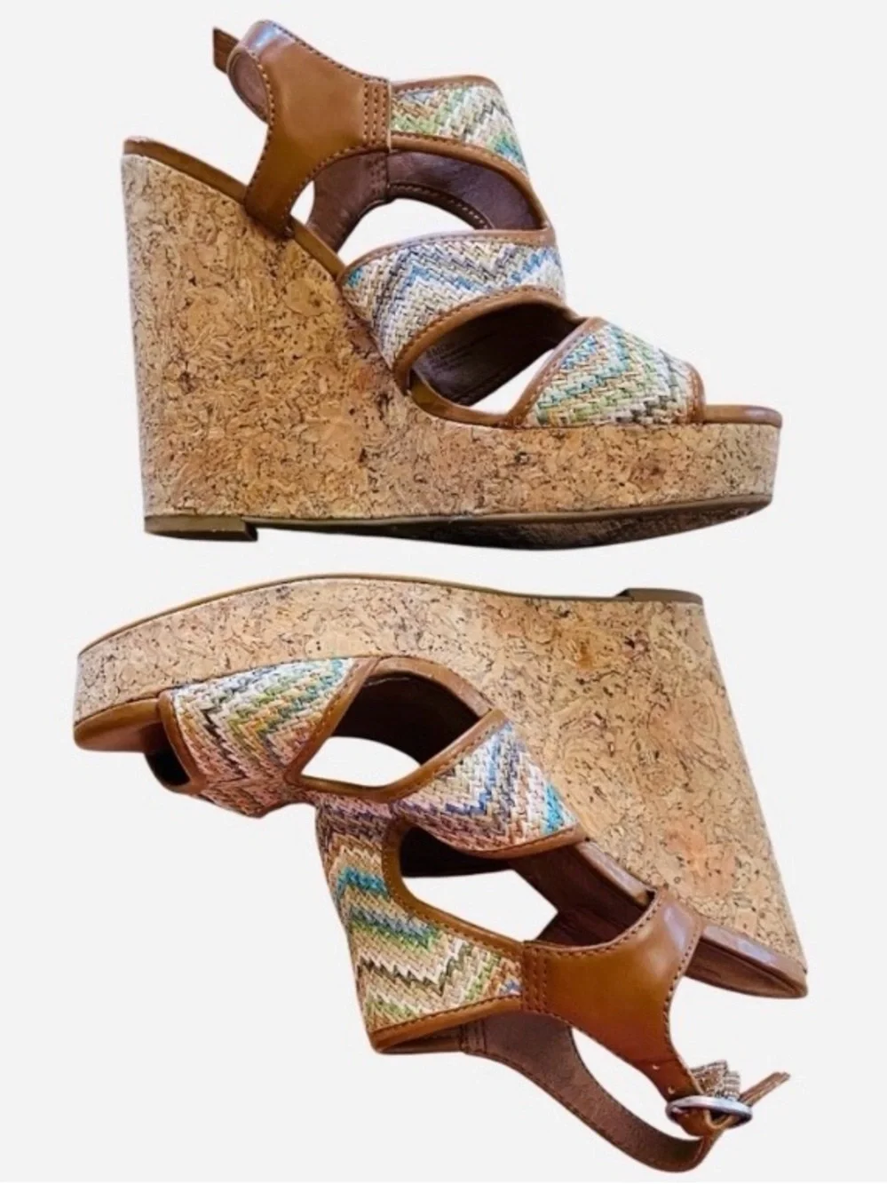Lucky Brand Riedel 2 Platform Cork Wedge Sandals Chevron Woven Size 8